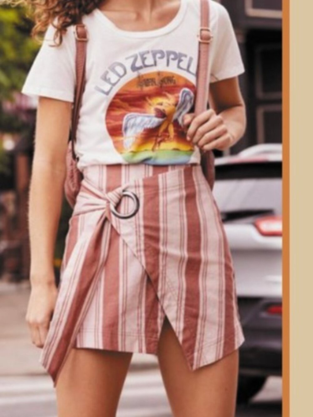 Free People Striped Linen Blend Wrap Mini Skirt